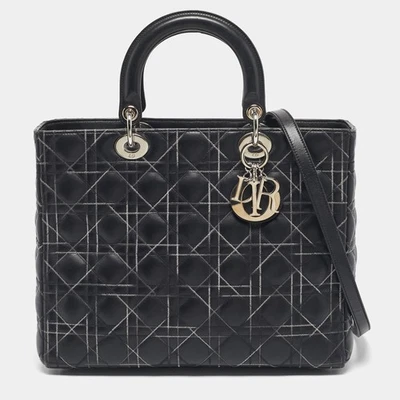 Bolso de Mano Dior Negro Cannage Cuero Cosido Grande Dama Dior Foto 1 de 4