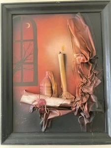 Vintage Wandbehang Leder handgefertigt Bild im Holzrahmen groß - Bild 1 von 6