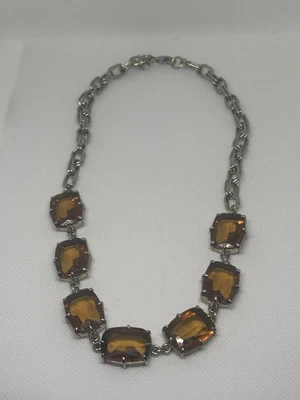 Collar Gargantilla Banana Republic BR Tono Plateado Ámbar Marrón Piedra Cadena Foto 1 de 4