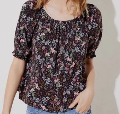 LOFT Mujer Floral Calado Campesino Top Pequeño Pequeño SP Negro Multicolor Foto 1 de 4