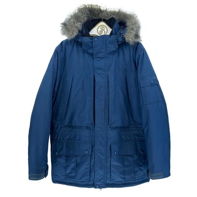 L.L. Bean Down Parka Jacket Men XL Blue Faux Fur Hood Goose Coat Winter Storage - Image 1 of 4