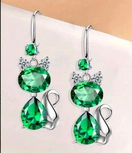 Katze Ohrringe grün Weihnachten Modeschmuck NEU kostenloser Versand 1,3 Zoll - Bild 1 von 1