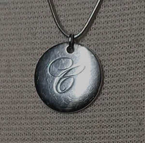 Tiffany Und Co. Schrift Buchstabe C Sterling 925 Scheibe Anhänger mit 925 Italien Kette - Bild 1 von 7