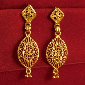 18K Gold Plated Traditional Earring Wedding Bridal Drop Dangle Fashion Jewellery - Picture 1 of 3