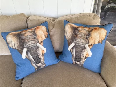 Decorative Elephant Throw 2 Pillow Blue Safari Eddie At Home 20 X 20 Will Split - Image 1 of 4