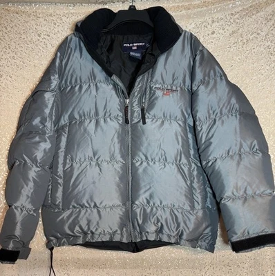 Chaqueta Ralph Lauren Vintage Mediana Polo Deportiva Años 90 Abajo Puffer Gris/Plateado Foto 1 de 4