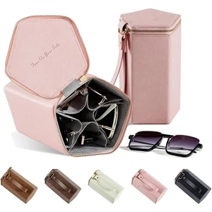 Stylish Hangable Sunglasses Holder - 5-Slot Foldable Organizer in PU Leather - Picture 1 of 11