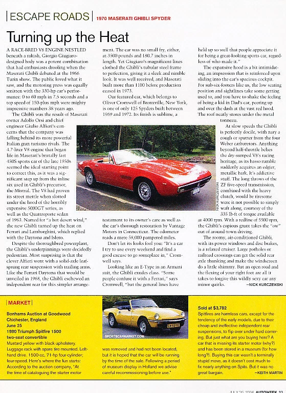 1970 Maserati Ghibli Spyder - Escape Road -  Classic Article A95-B Foto 1 de 1
