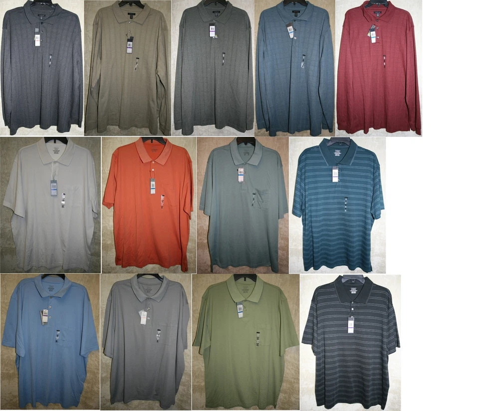 NWT VanHeusen L/S Sleeve 2/3 Button Polo Rugby shirt Colors Plaid soft Cotton - Image 1 of 1