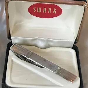Clip de corbata rectangular fino grabado firmado en plata de ley vintage con grabable - Imagen 1 de 5