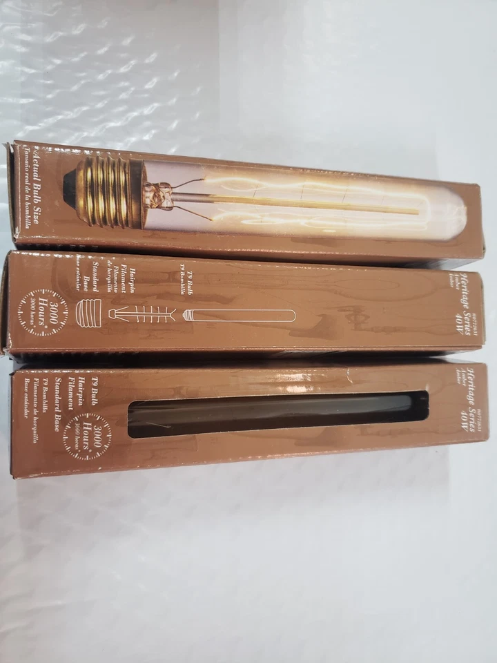 3- Heritage Series 40w Amber T9 Bulb Hairpin Filament Standard Base - 0772631 - Image 1 of 1