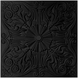 Art3dwallpanels Decorative Ceiling Tile 2' x 2' PVC Spanish Floral Black Finish - Picture 1 of 3