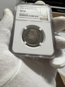 2 Lei 1912 Silver, Romania NGC AU58 - Picture 1 of 4
