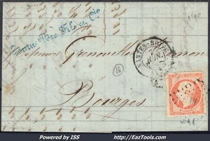 FRANCE N°16 SUR LETTRE AMBULANT NP + CAD GARE NANTES BOITE AMBT 2 DU 07/06/1855 - Picture 1 of 2