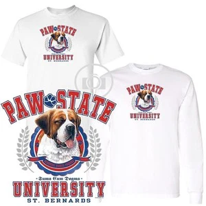 St. Saint Bernard Paw State University Short / Long Sleeve White T Shirt M-3X - Picture 1 of 3