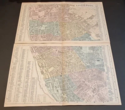 Pair of large antique (1881) GW Bacon maps - Plan of Liverpool - Merseyside - Image 1 of 4