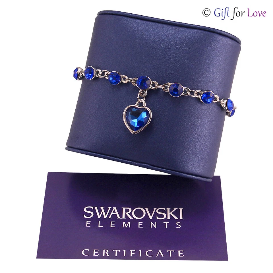 Bracciale donna argento Swarovski Elements originale G4Love cristalli cuore blu - Immagine 1 di 1