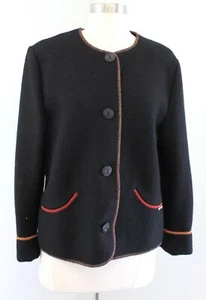 Geiger Austria Black Brown Wool Cardigan Sweater Jacket Size 42 Floral Buttons - Picture 1 of 9