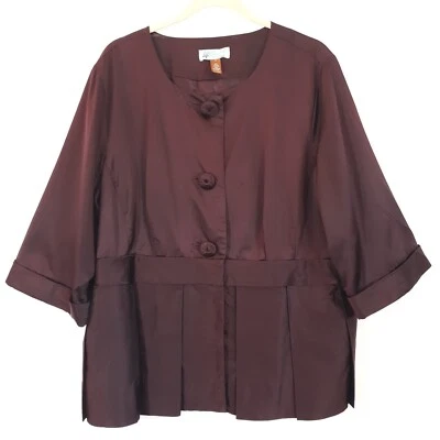 Top Colección Lane Bryant LB Talla 20 Marrón Mezcla Seda Plisado Botón Frontal Carrera Foto 1 de 4