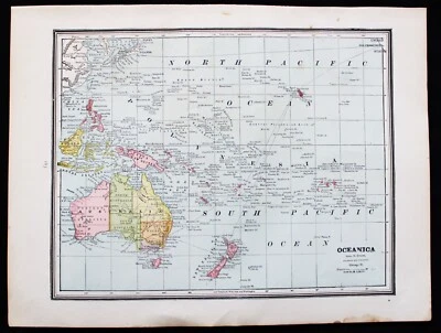 PLACA DE PÁGINA DO MAPA ATLAS DA OCEANIA DAS ILHAS DO OCEANO PACÍFICO DA OCEANIA 1891 VINTAGE - Imagem 1 de 3