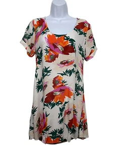 XIX Palms Hawaii Women's size 3 (S) White Floral Dress Scoop Neck Hi/Low Hem - Picture 1 of 9