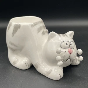 Vintage Nantucket weiße Katze Kerzenhalter - skurrile Schnurrhaare Keramikfigur - Bild 1 von 7