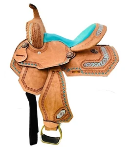 Gamuza-Asiento-Frontera-Juventud-Occidental-Cuero-Caballo-Barril-Silla de montar. - Imagen 1 de 5