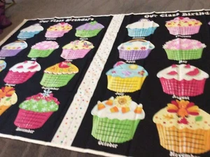 New Class Birthdays Cupcakes Fabric Panels 184cm X 112 Sewing - Picture 1 of 4