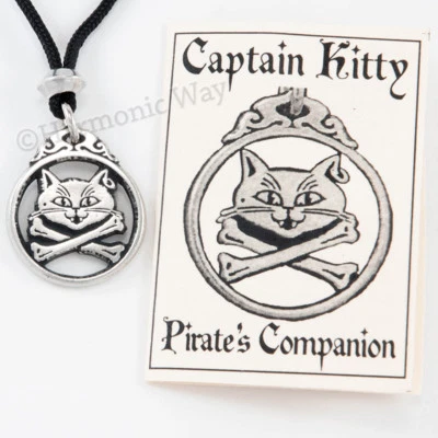 Collar PIRATA HUESOS CRUZADOS Colgante Gato Capitán Gatito Colgante Foto 1 de 3
