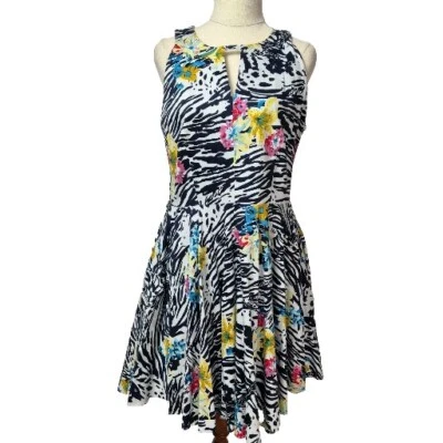 Caroline Morgan Dress Womens Size 14 Black Floral Stretch Short Fit Flare Pocket - image 1 of 4