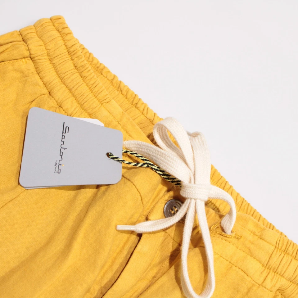 Pantalones con cordón informales Sartorio Kiton nuevos con etiquetas talla 34 EE. UU. en mezcla de lino amarillo Foto 1 de 4