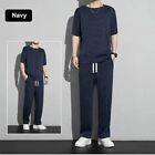 Light Grey Men's Casual Two piece Set Ice Silk Tshirt and Drawstring Pants