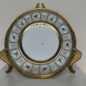 Limoges Charles Field Haviland Pompadour 1 SALATTELLER Türkis, Vögel, Gold - Bild 1 von 11