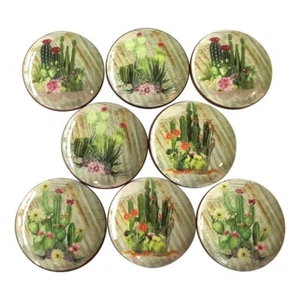 Set of 8 Southwest Cactus Print Wood Cabinet Knobs Drawer Pulls, Southwest Decor - Picture 1 of 3
