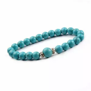 Fashion 8mm Blue Turquoise Round Beads Bangle Bracelet 7.5'' - Picture 1 of 5