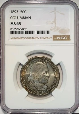 1893 COLUMBIAN  SILVER HALF DOLLAR  NGC MS65 ABSOLUTELY BEAUTIFUL FREE SHIPPING - Image 1 of 4