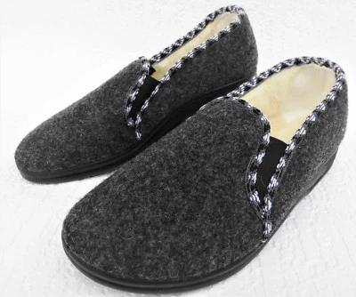 ZELBUT WARME Hausschuhe - Mokassin Gr.37 Schurwolle + WollFILZ *GRAFIT* (PL.466)
