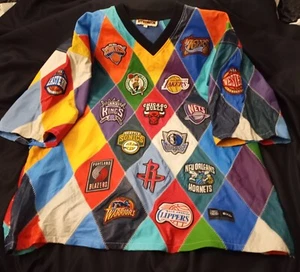 RARE 6X Vintage JEFF HAMILTON NBA Logo Patchwork Leather SS Pullover 90s Colorblock  - Bild 1 von 7