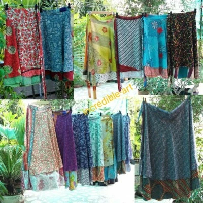 Venta al por mayor Lote de faldas envolventes de sari de seda recicladas Magic Bohemian multicolor, Foto 1 de 4