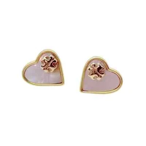 Tory Burch Mother of Pearl Heart Logo Earrings. Retail $98 - Picture 1 of 6