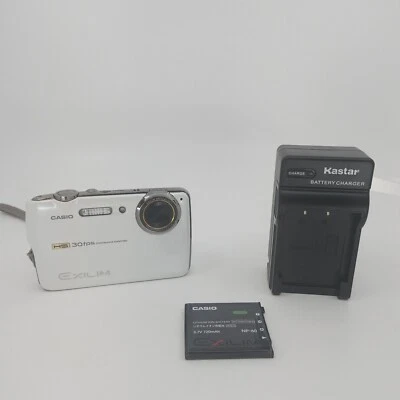 CASIO EXILIM HS EX-FS10 9MP Digital Camera  + Battery + Charger - White- Tested  - Image 1 of 4