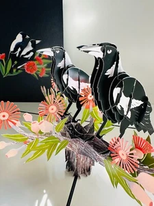 Origami Pop Cards DOUBLE Australian Magpie Bird Happy Engagement Lovebirds - Bild 1 von 12