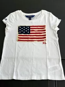 Polo Ralph Lauren Girls White USA American Flag Graphic T-Shirt Small (7) NEW - Picture 1 of 10