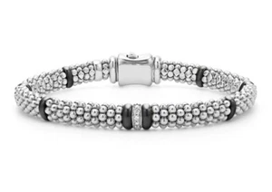 Lagos Black Caviar Single Station Silver/.05 Diamond Ceramic Bracelet 6mm-Med 7” - Picture 1 of 9
