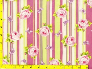 Hellrote Rosen & lila Schmetterlinge auf Streifen Meterware CFLRED00480 - Bild 1 von 1