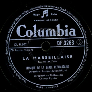 MUSIQUE DE LA GARDE REPUBLICAINE "La Marseillaise" 78rpm Schellackplatte S1033 - Bild 1 von 2