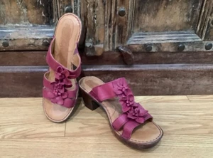 Born Zenia Electro burgunderrote hochhackige Leder-Slipper Damengröße 8 Boho - Bild 1 von 19