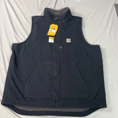 Carhartt Vest Mens XLT XL Tall Black Sherpa Lined Full Zip 0V4277-M Duck Canvas - Image 1 of 4