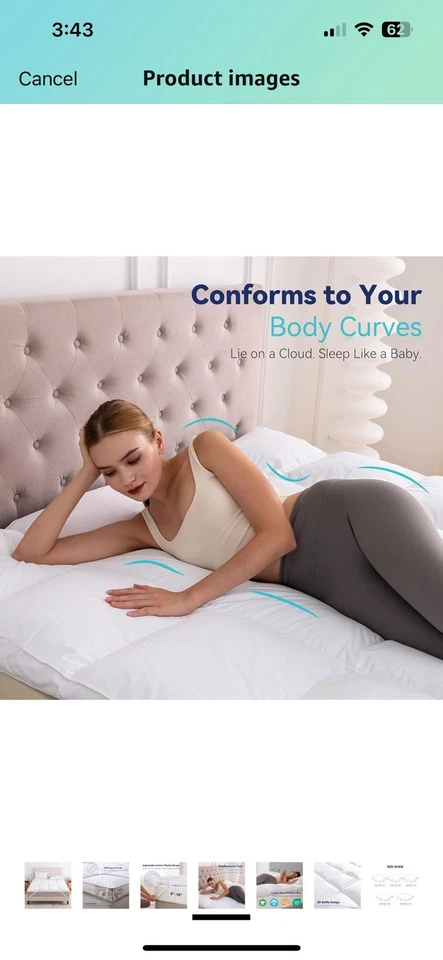 Топпер для матраса с белым гусиным пером, топпер для кровати с королевским пером — НОВЫЙ - Изображение 1 из 4