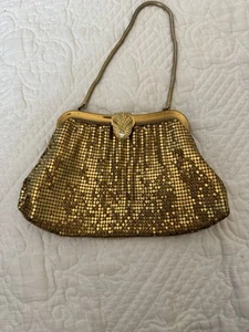 Vintage Whiting & Davis Gold Mesh Evening Bag Clutch Purse Prom Wedding Strap - Picture 1 of 4
